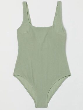H&M Women’s Sage Green Textured One-Piece Bathing Suit Size XS Swimwear